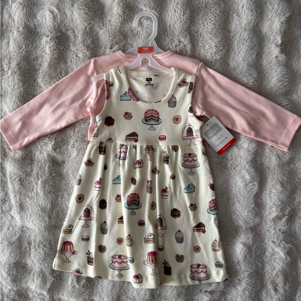 Hudson Baby Pink and Cream Dress & Cardigan Set
